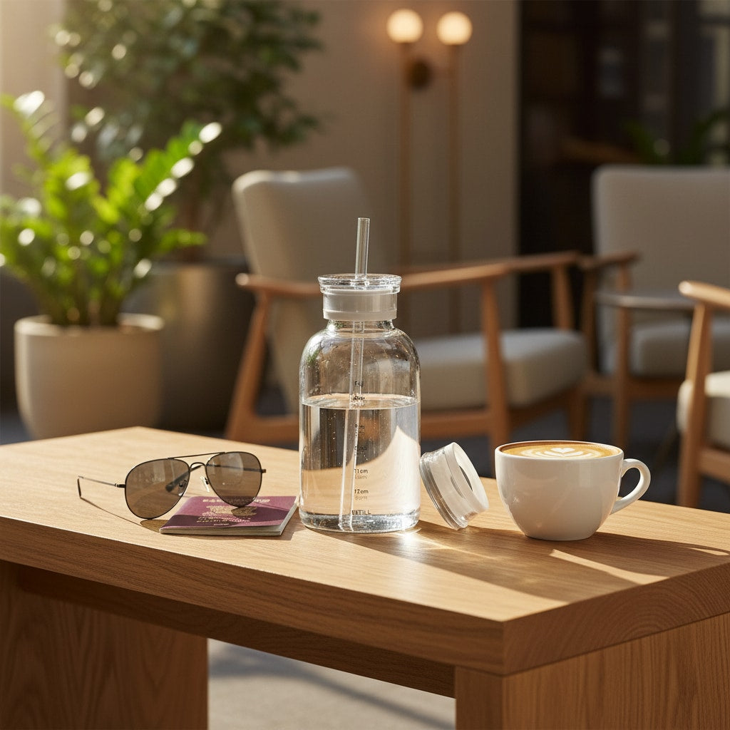 Bouteille D'eau en Verre avec Paille - vue 14