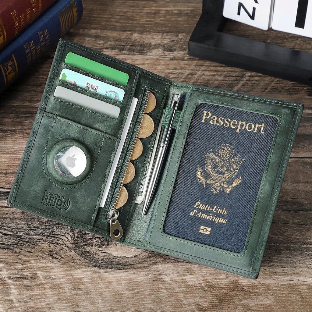 Zéphyr - Porte-Passeport Cuir Premium avec Étui AirTag