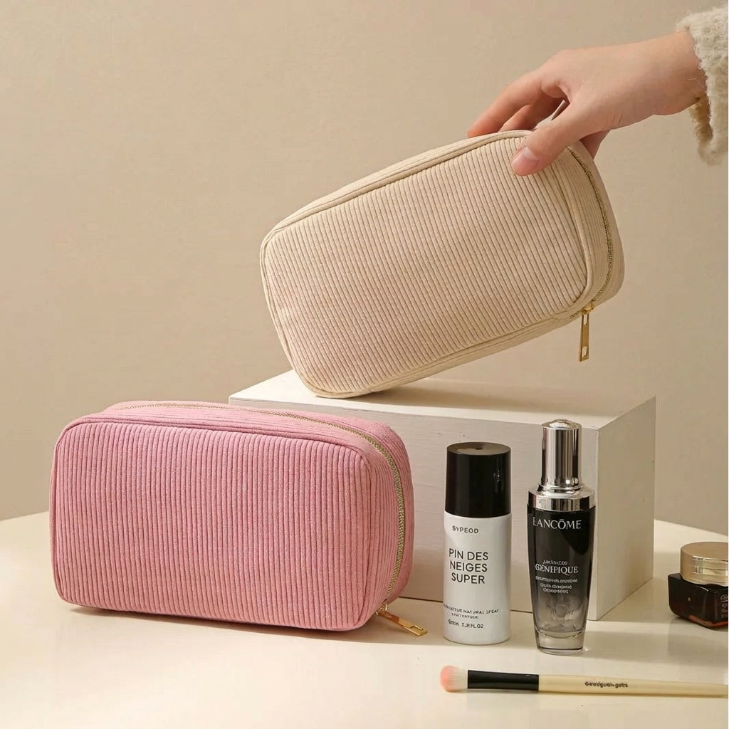 TRITON - Trousse de Maquillage Velours Côtelé Élégante