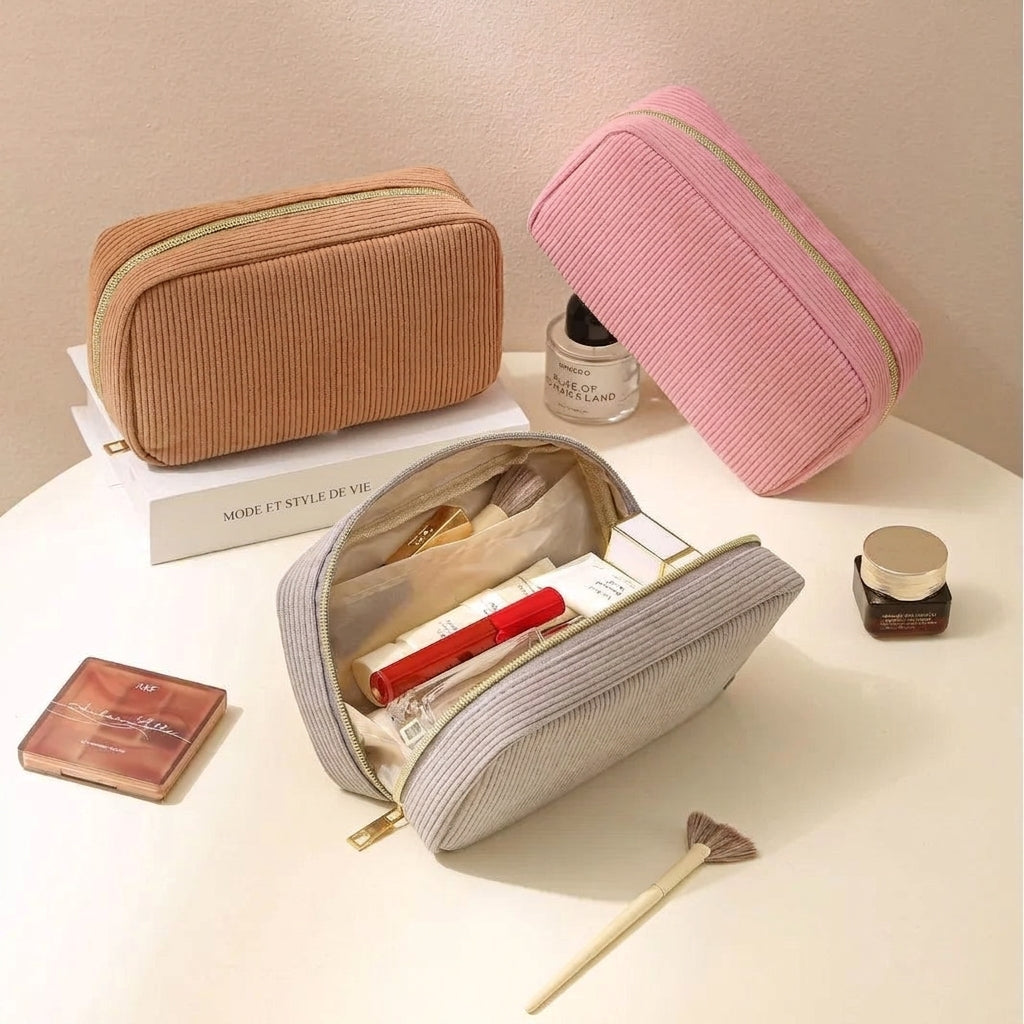 TRITON - Trousse de Maquillage Velours Côtelé Élégante