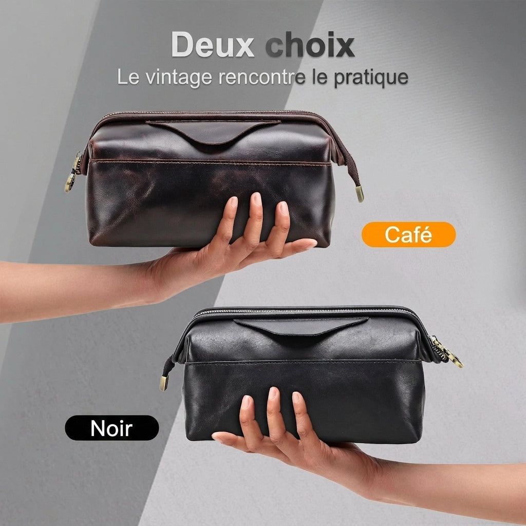Zéphyr - Pochette de Rangement Câbles en Cuir Véritable
