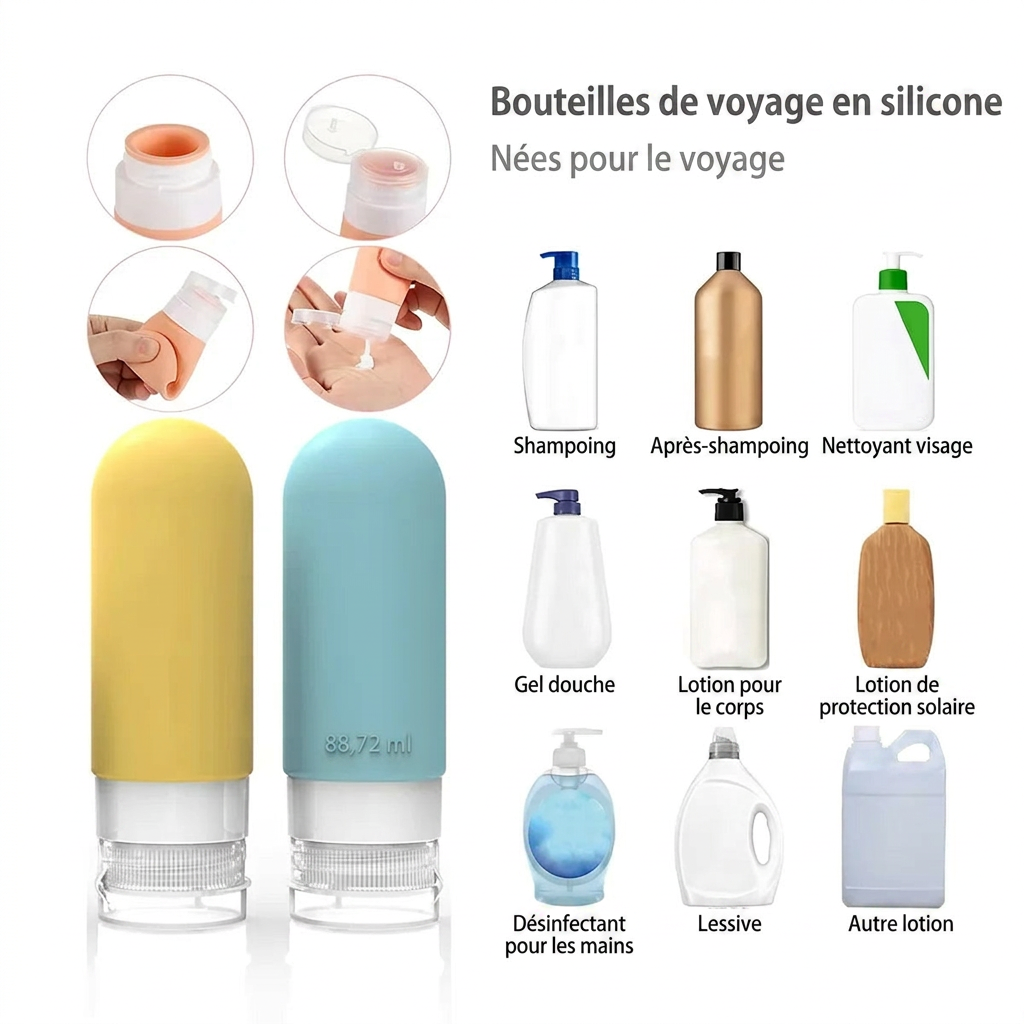 Zéphyr - Kit de 16 Flacons de Voyage Anti-Fuite en Silicone