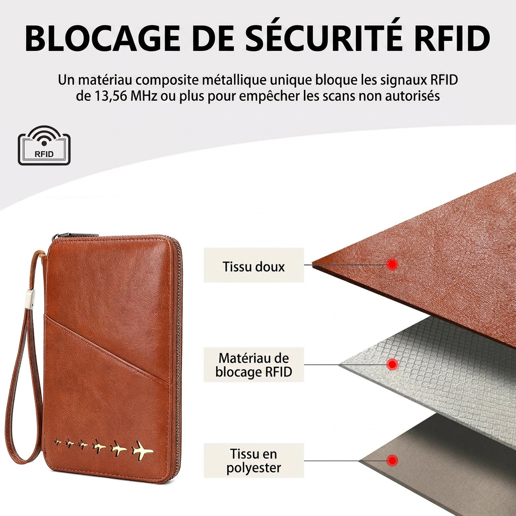 Zéphyr - Portefeuille Familial Anti-RFID Le Sac du Voyageur