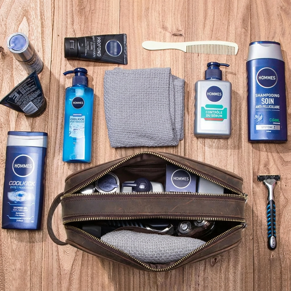 THESEUS - Trousse de Toilette Homme en Cuir Véritable Vintage