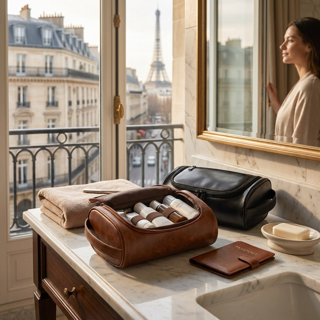 TETHYS - Trousse de Toilette Homme en Cuir Grande Capacité