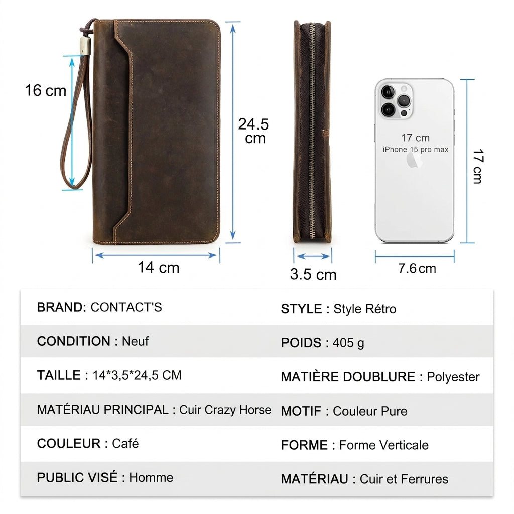 Zéphyr - Portefeuille Familial Cuir Véritable avec Fente AirTag