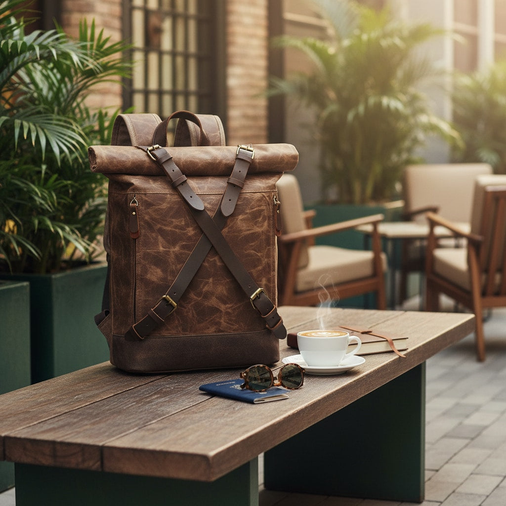 Nomade - Sac À Dos En Toile Vintage Roll Top - vue 9