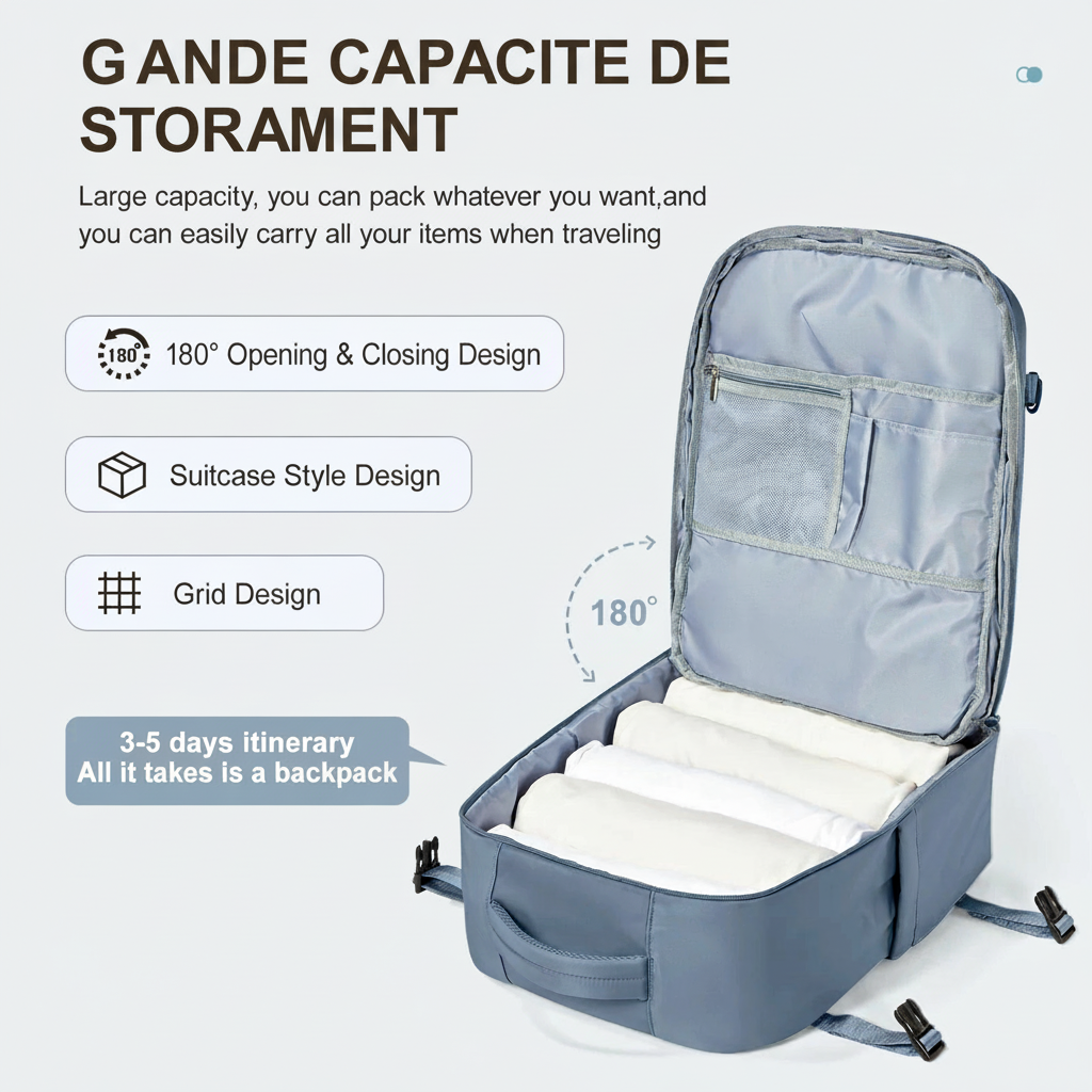 sac à dos voyage cabine 45x36x20 Easyjet - Image traduite FR