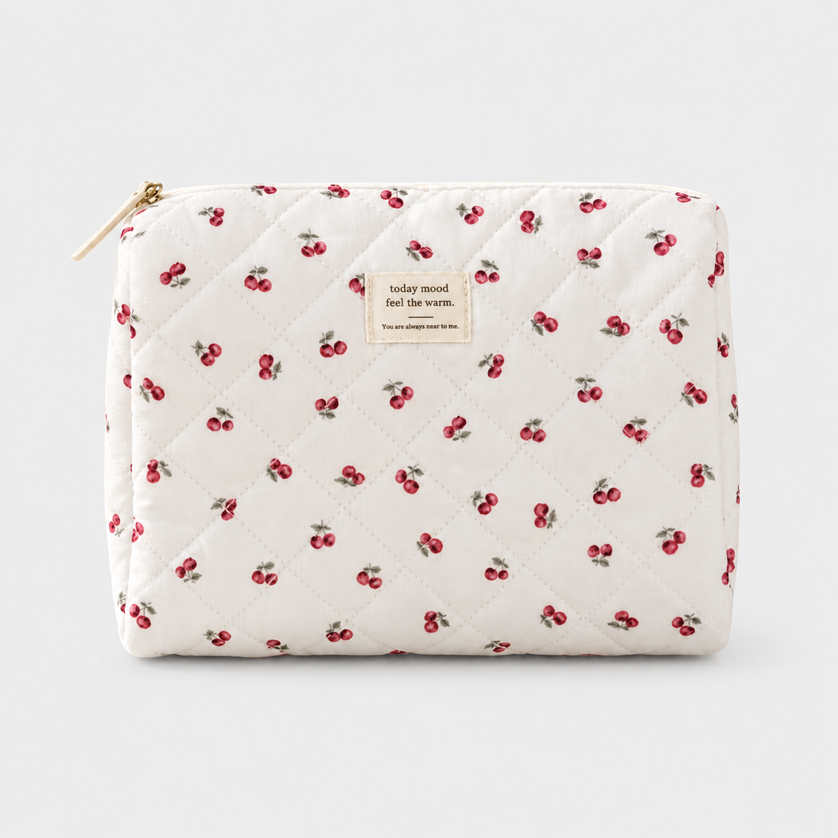 CERELLE – Trousse de toilette matelassée cerises – Blanc à cerises