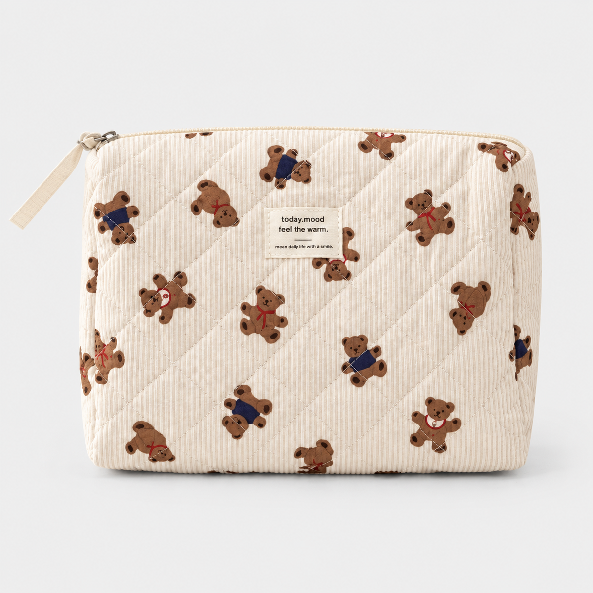 URSINA – Trousse de toilette matelassée oursons – Beige à oursons