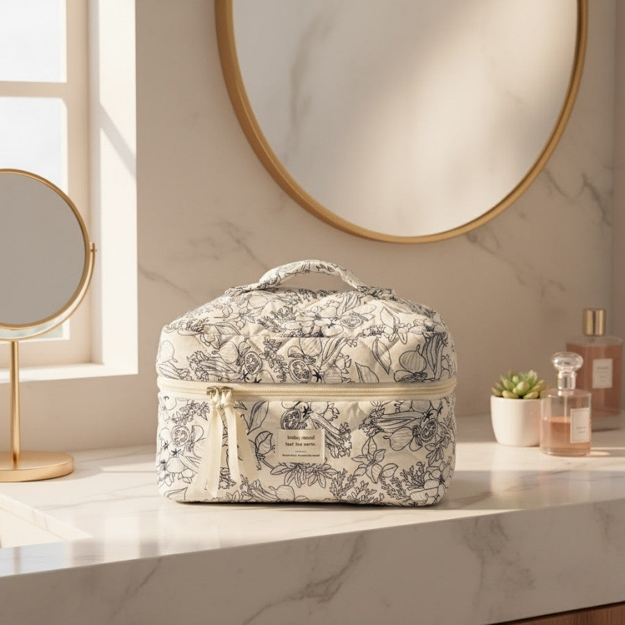 HORTIA – Vanity souple matelassé motif botanique : vue complémentaire