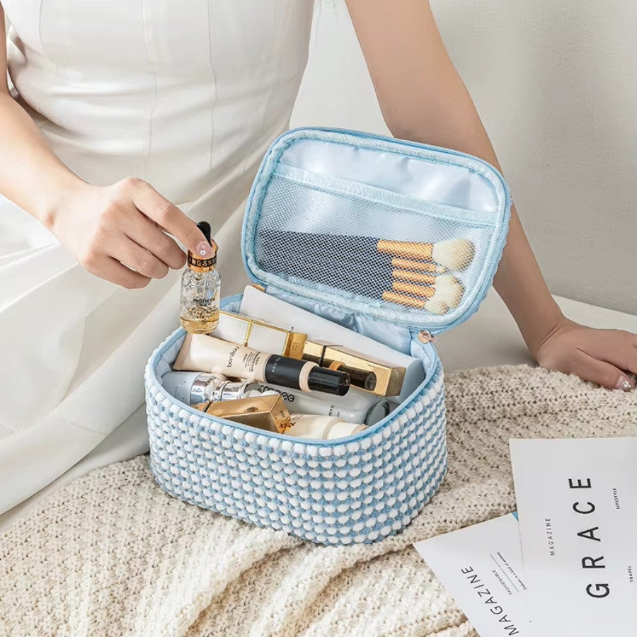 NÉVÉA – Vanity velours texturé bleu ciel : vue complémentaire
