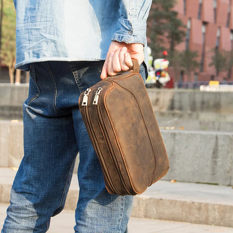 THESEUS - Trousse de Toilette Homme en Cuir Véritable Vintage