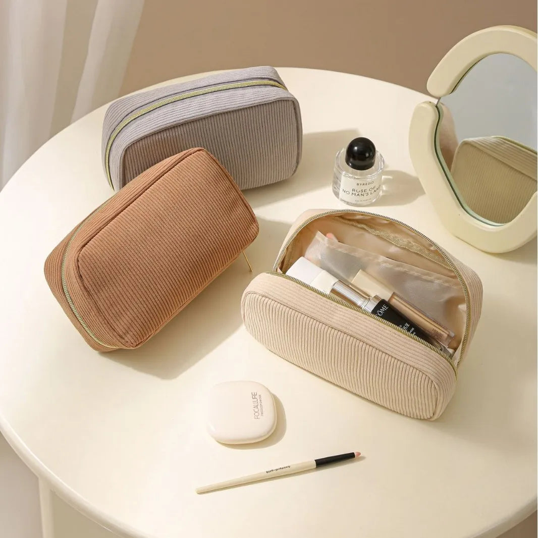 TRITON - Trousse de Maquillage Velours Côtelé Élégante