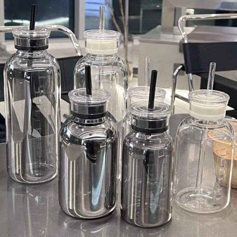 Bouteille D'eau en Verre avec Paille - vue 4