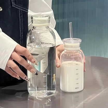 Bouteille D'eau en Verre avec Paille