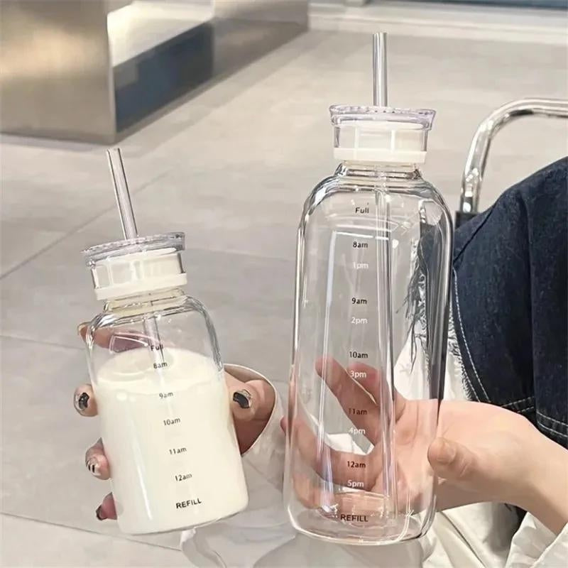 Bouteille D'eau en Verre avec Paille - vue 3