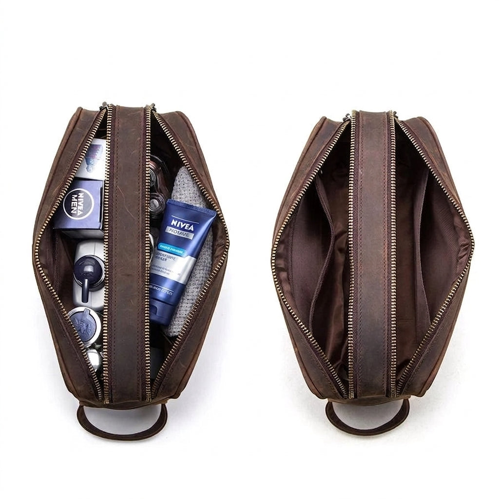 THESEUS - Trousse de Toilette Homme en Cuir Véritable Vintage