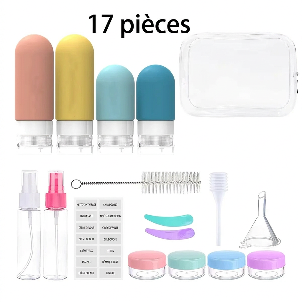 Zéphyr - Kit de 16 Flacons de Voyage Anti-Fuite en Silicone