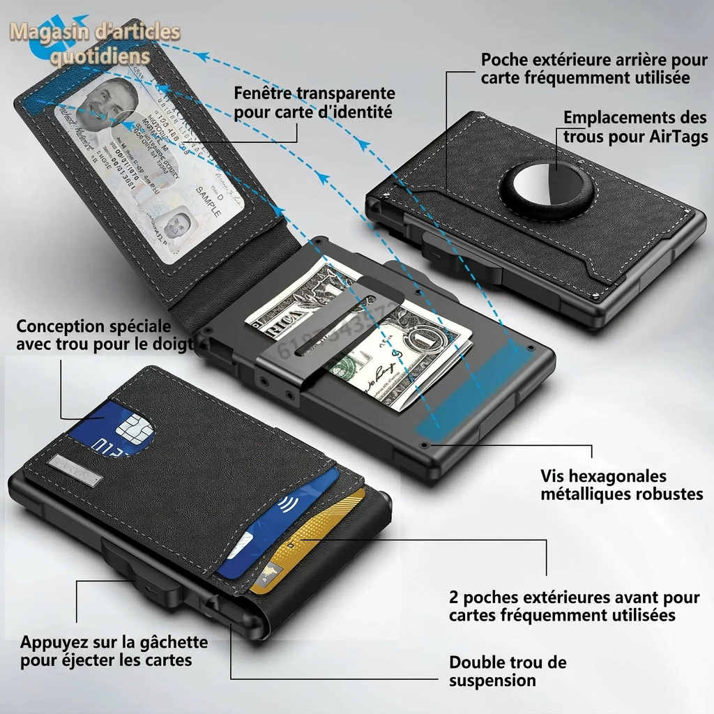 Zéphyr - Portefeuille Fin Pop-up Anti-RFID en Cuir PU