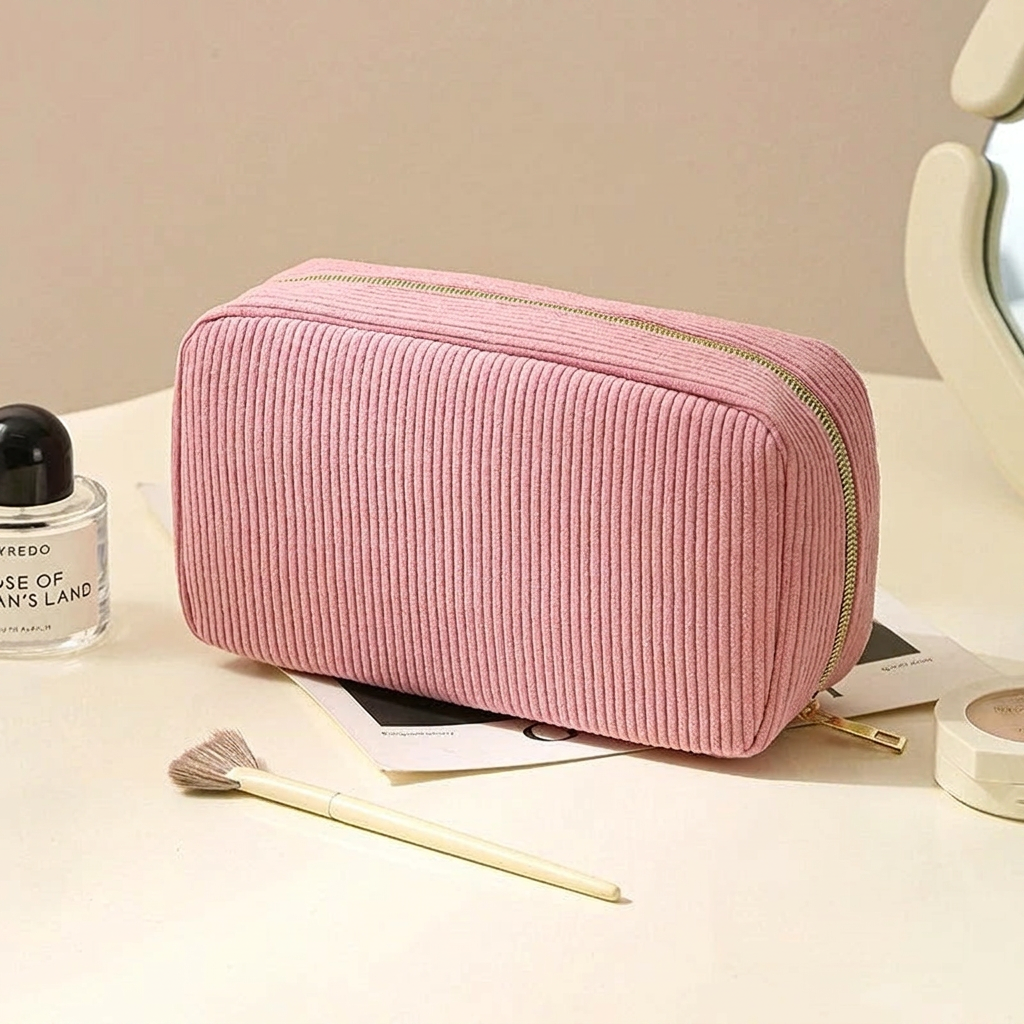 TRITON - Trousse de Maquillage Velours Côtelé Élégante