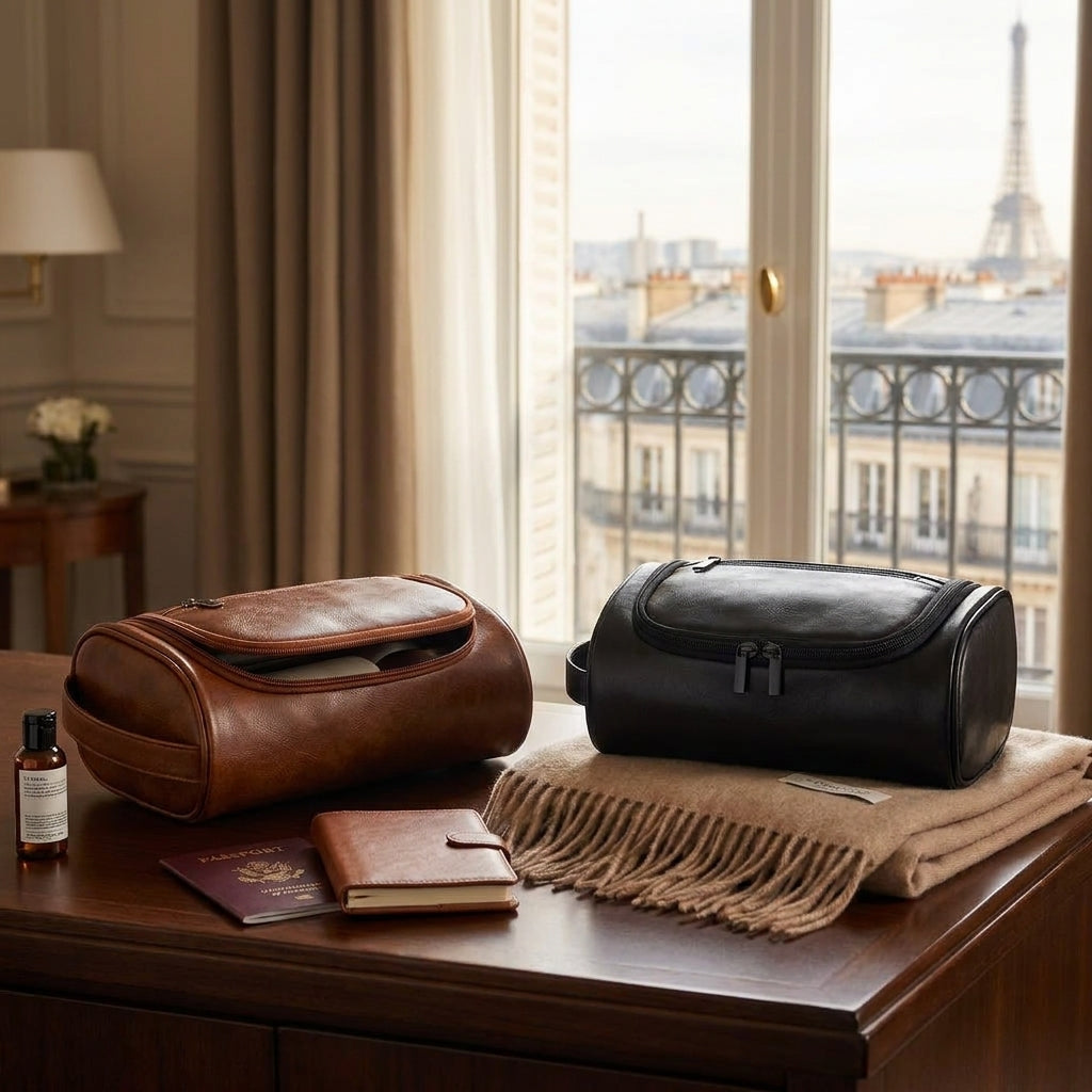 TETHYS - Trousse de Toilette Homme en Cuir Grande Capacité