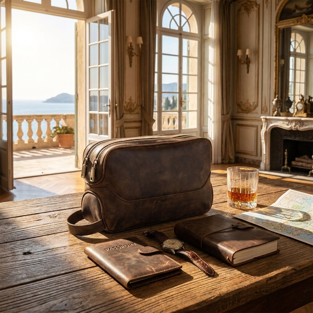 THESEUS - Trousse de Toilette Homme en Cuir Véritable Vintage