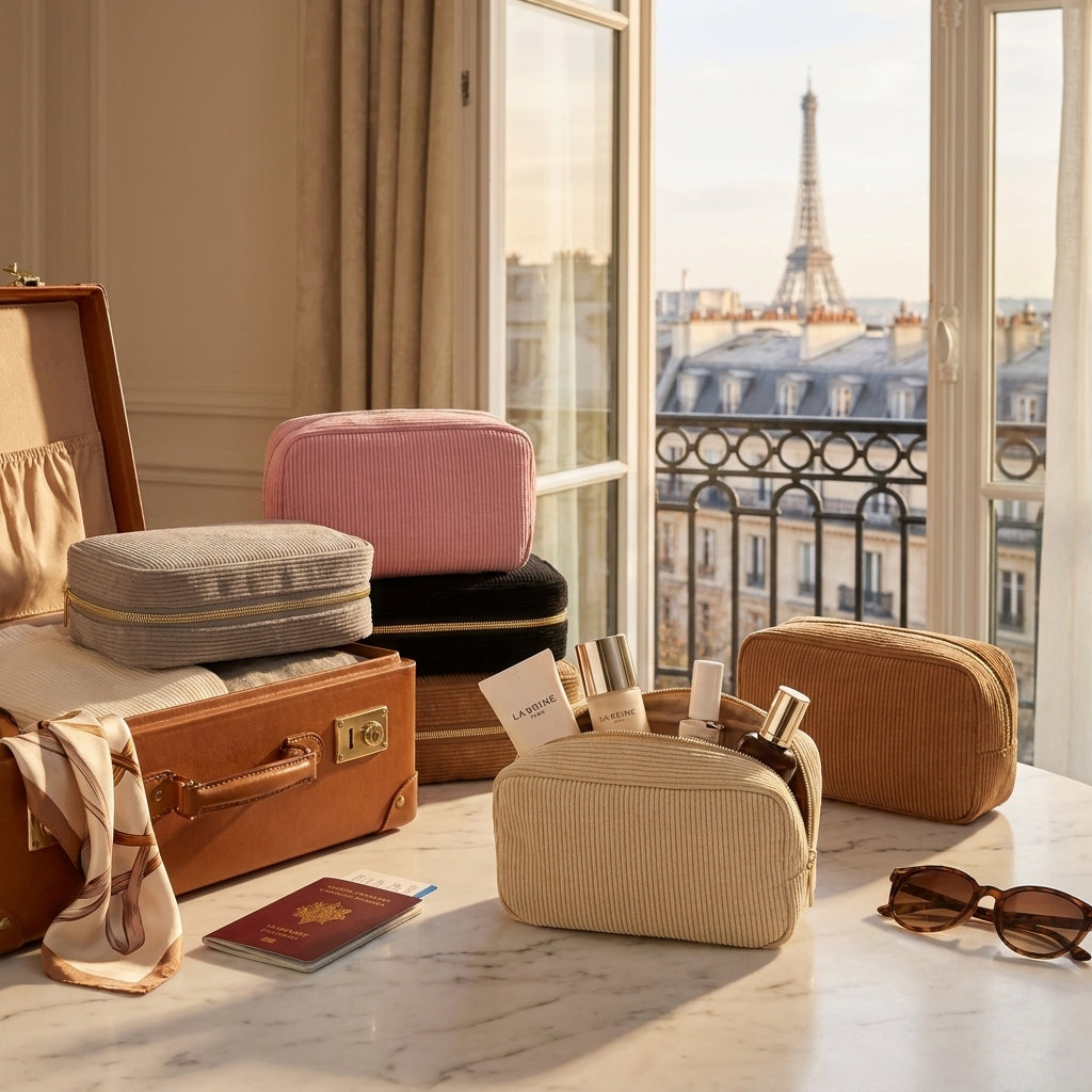 TRITON - Trousse de Maquillage Velours Côtelé Élégante