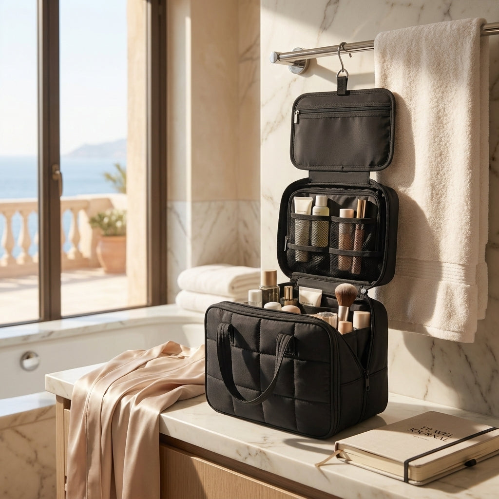 AITHRA - Trousse de Toilette Pliable Élégante à Carreaux
