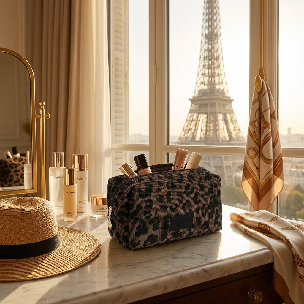 AMPHION - Trousse de Maquillage Léopard Grande Capacité