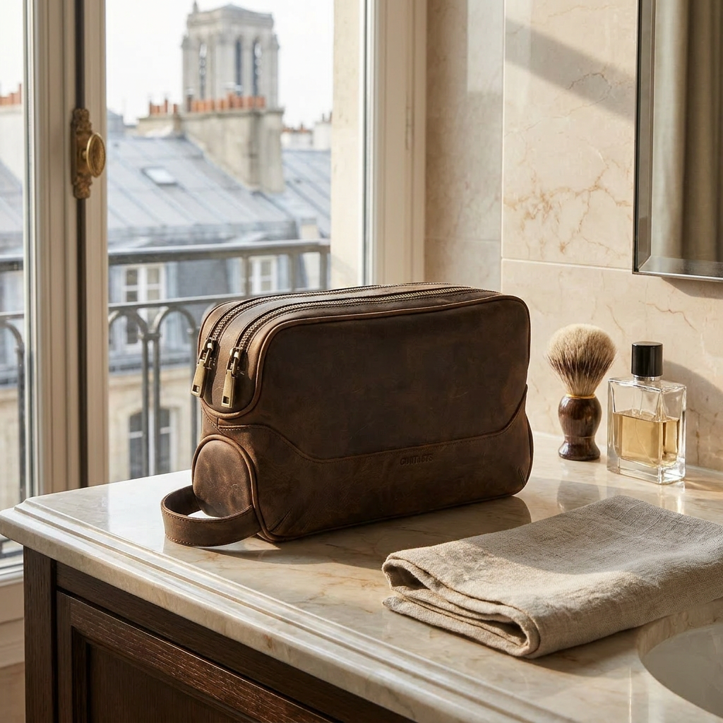 THESEUS - Trousse de Toilette Homme en Cuir Véritable Vintage