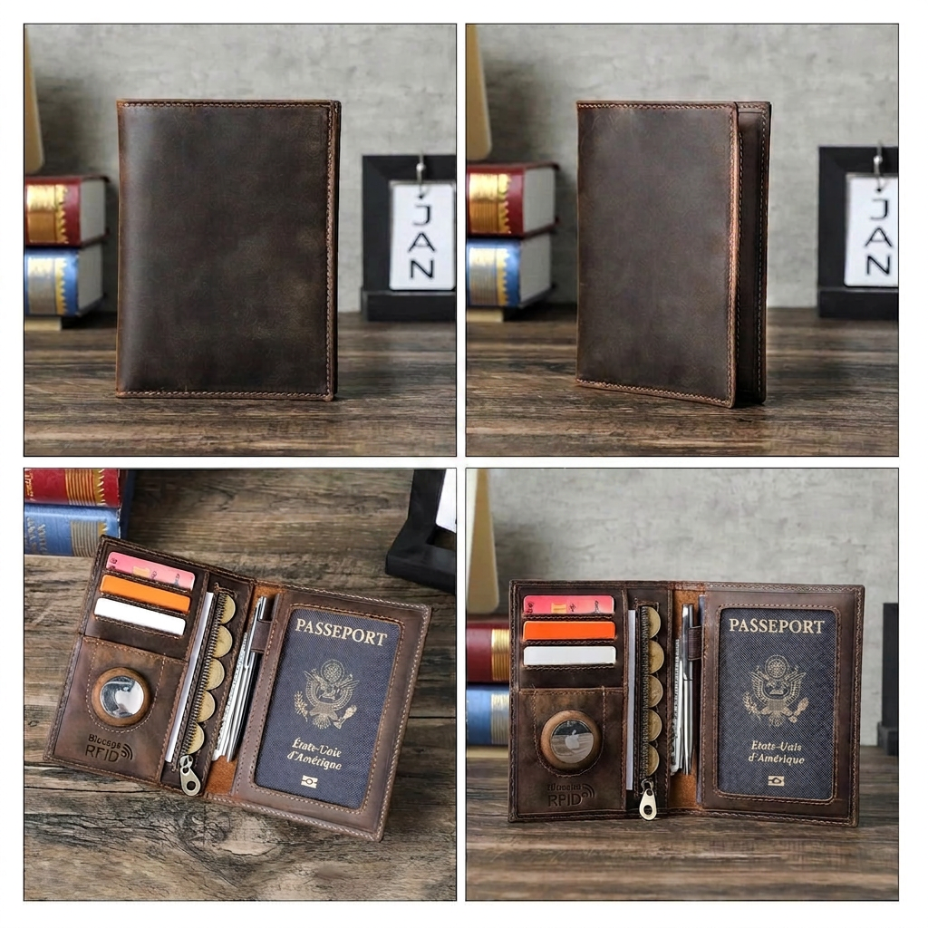 Zéphyr - Porte-Passeport Cuir Premium avec Étui AirTag