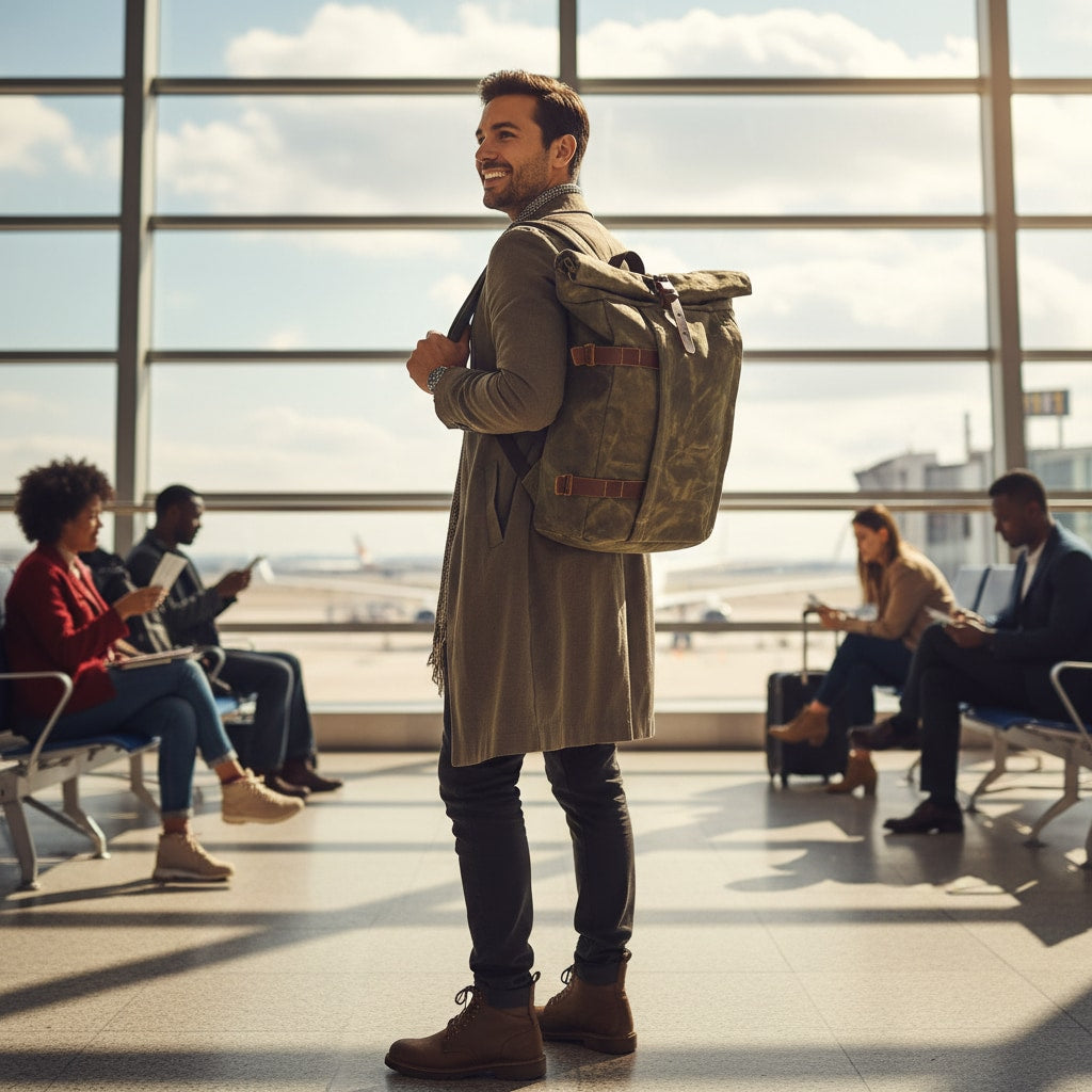 Sac À Dos Roulé en Toile - en voyage
