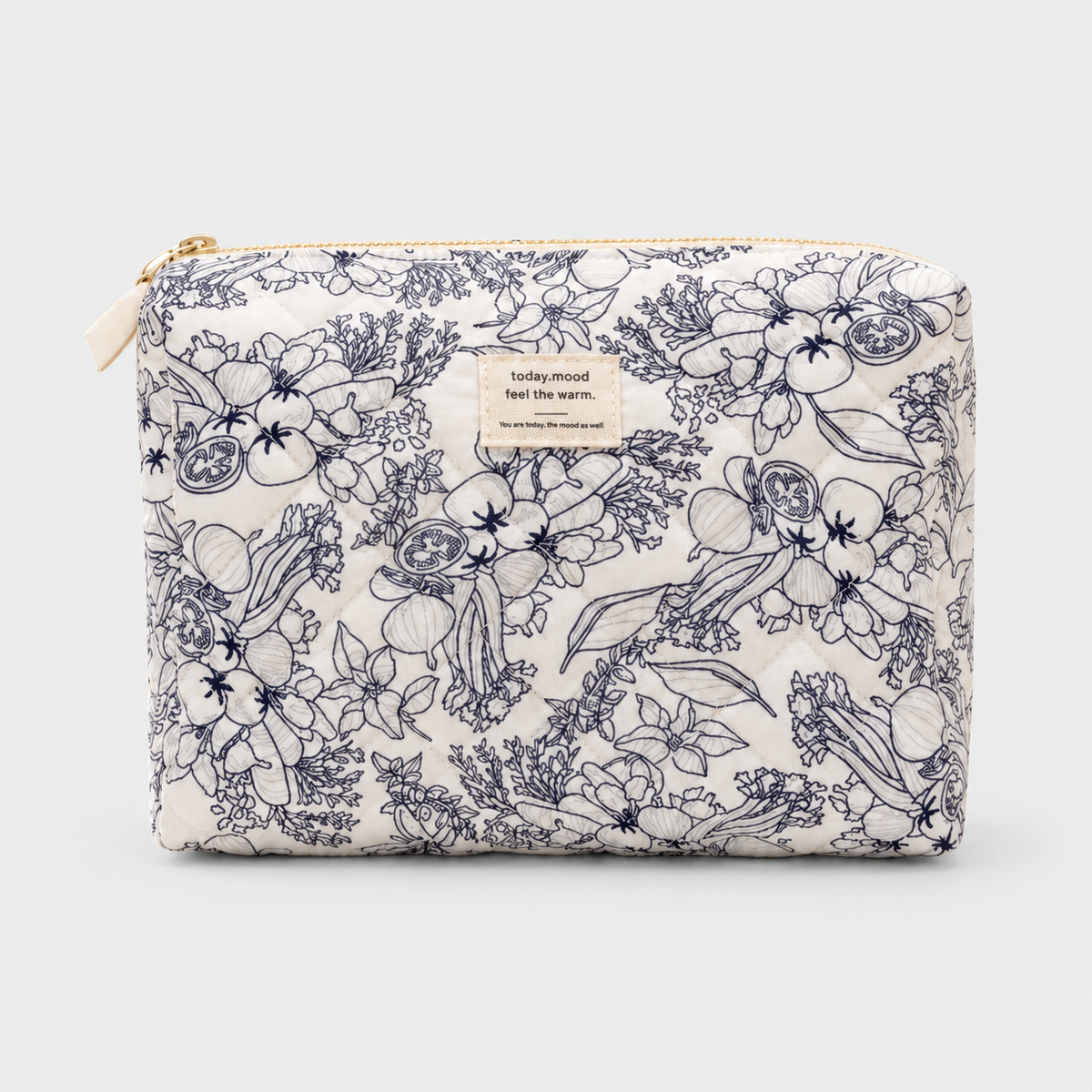 HORTELLE – Trousse de toilette matelassée botanique – Ivoire et bleu botanique