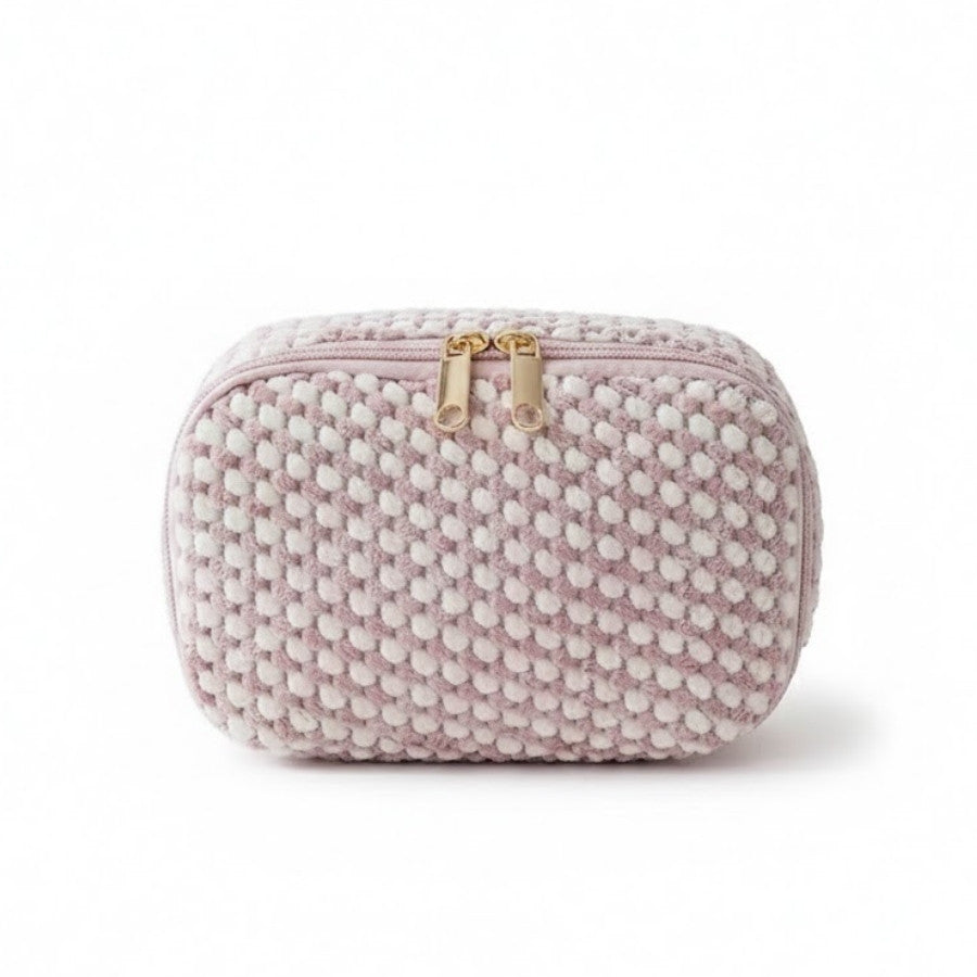 VELINA – Trousse de toilette velours texturé rose : vue complémentaire