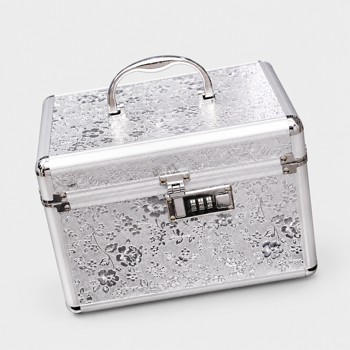 ARGENTA – Vanity case rigide à code floral argenté – Argenté floral