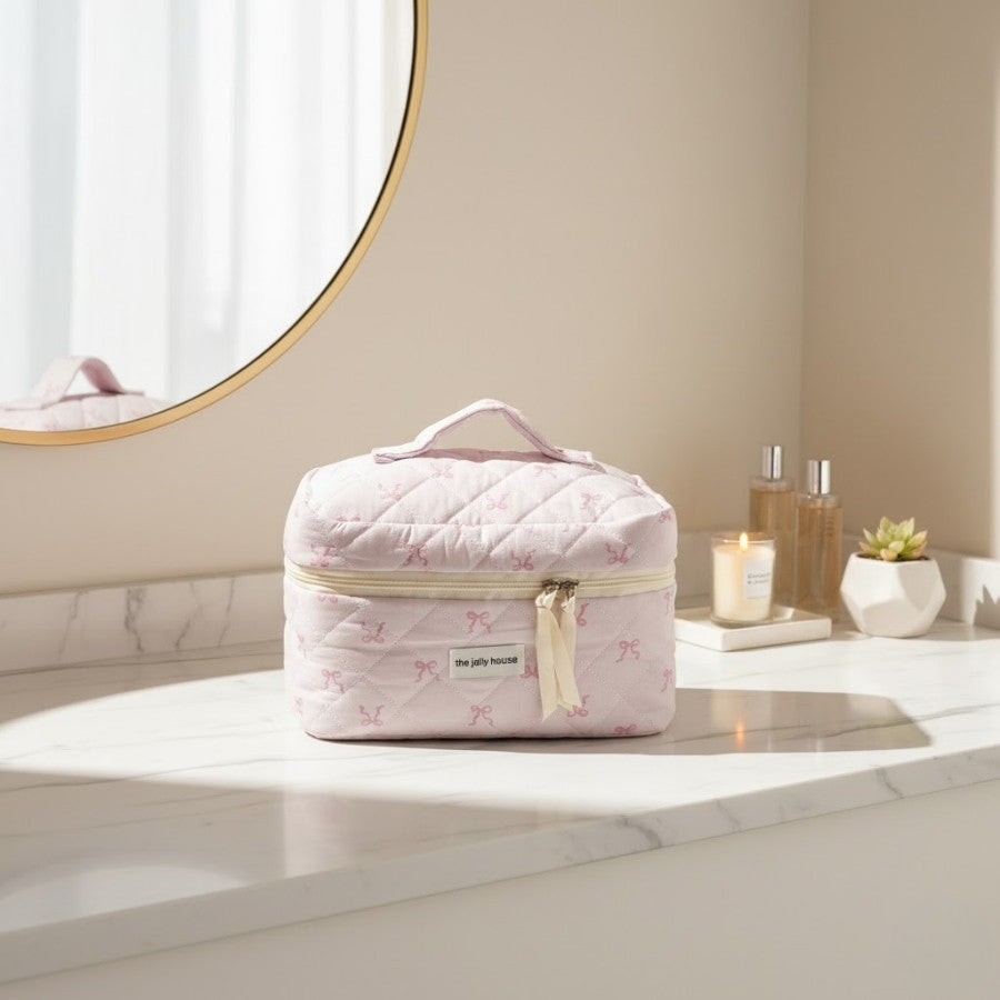 ROSALIA – Vanity rose pâle matelassé à nœuds : vue complémentaire