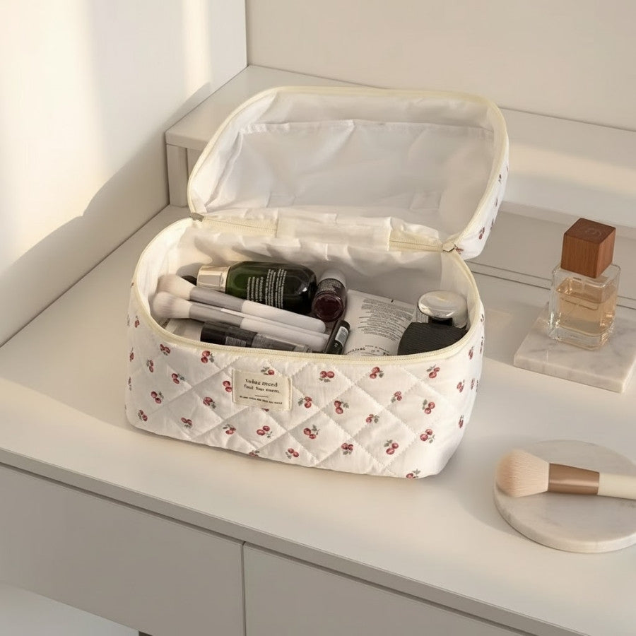 CERESIA – Vanity de toilette matelassé motif cerises : vue complémentaire